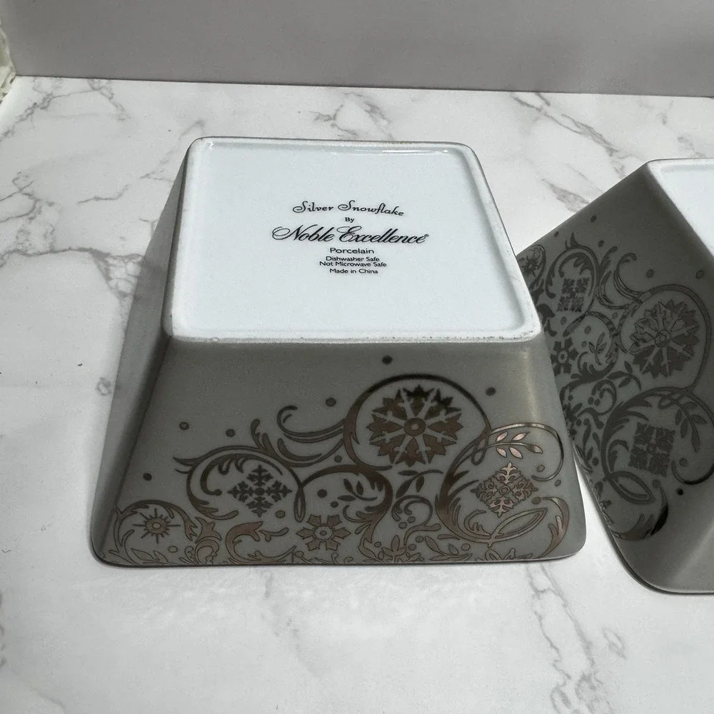 New Set Of 3 Noble Excellence Silver Snowflake Square Soup Cereal Bowl
